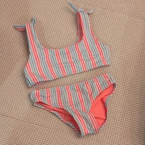 Vineyard Vines Coral and Gray Striped Kids Bikini